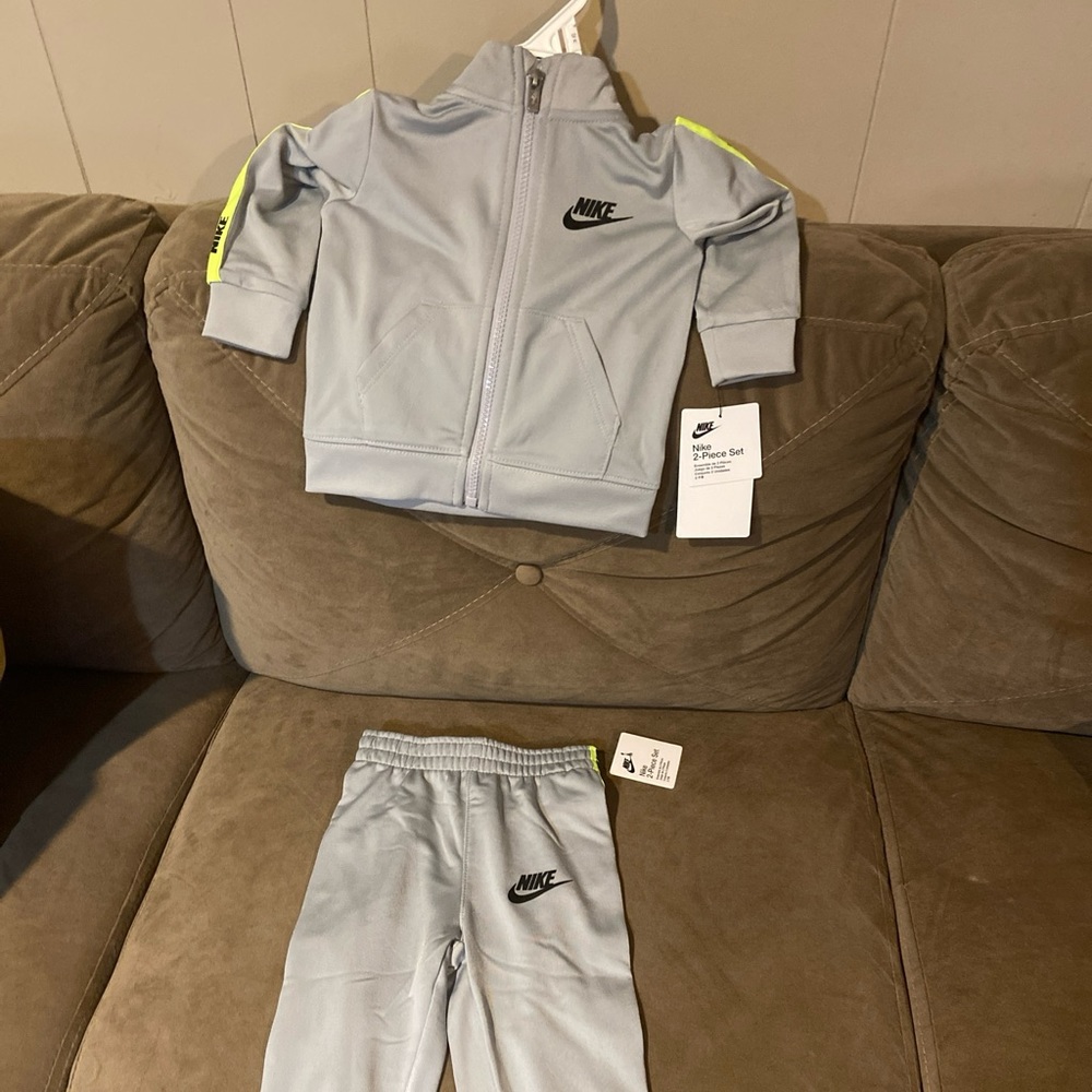 12 month old Nike track suit grey and green